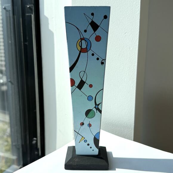 Milano Series Wood Taper Candlestick Holder Hand Painted Wassily Kandinsky - Picture 3 of 6